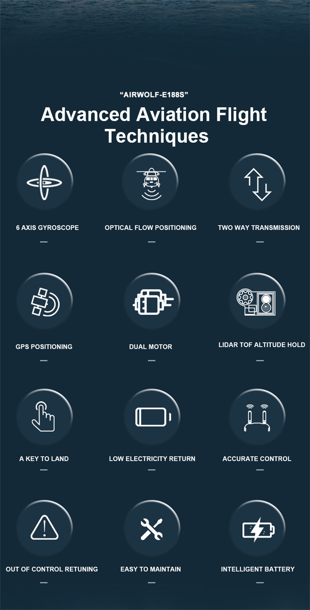 Eachine E188S AirWolf 2.4G 9CH 6G GPS Optical Flow Localization LiDAR TOF Altitude Hold Dual Brushless Motor 1:34 Scale Flybarless RC Helicopter RTF With Aluminum Box