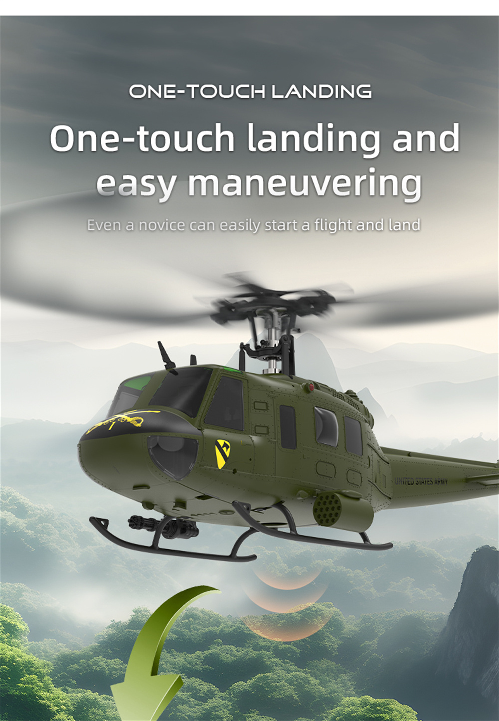 Eachine E190 1:34 UH-1 HUEY Scale 2.4G 6CH Altitude Hold Optical Flow Positioning Dual Brushless Motor RC Helicopter