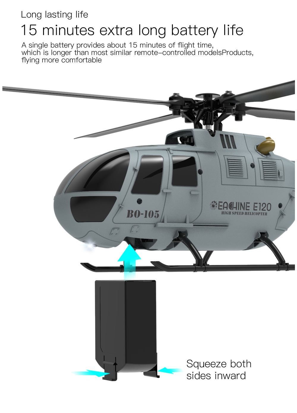 Eachine E120 2.4G 4CH 6-Axis Gyro Optical Flow Localization Flybarless BO-105 Scale RC Helicopter RTF