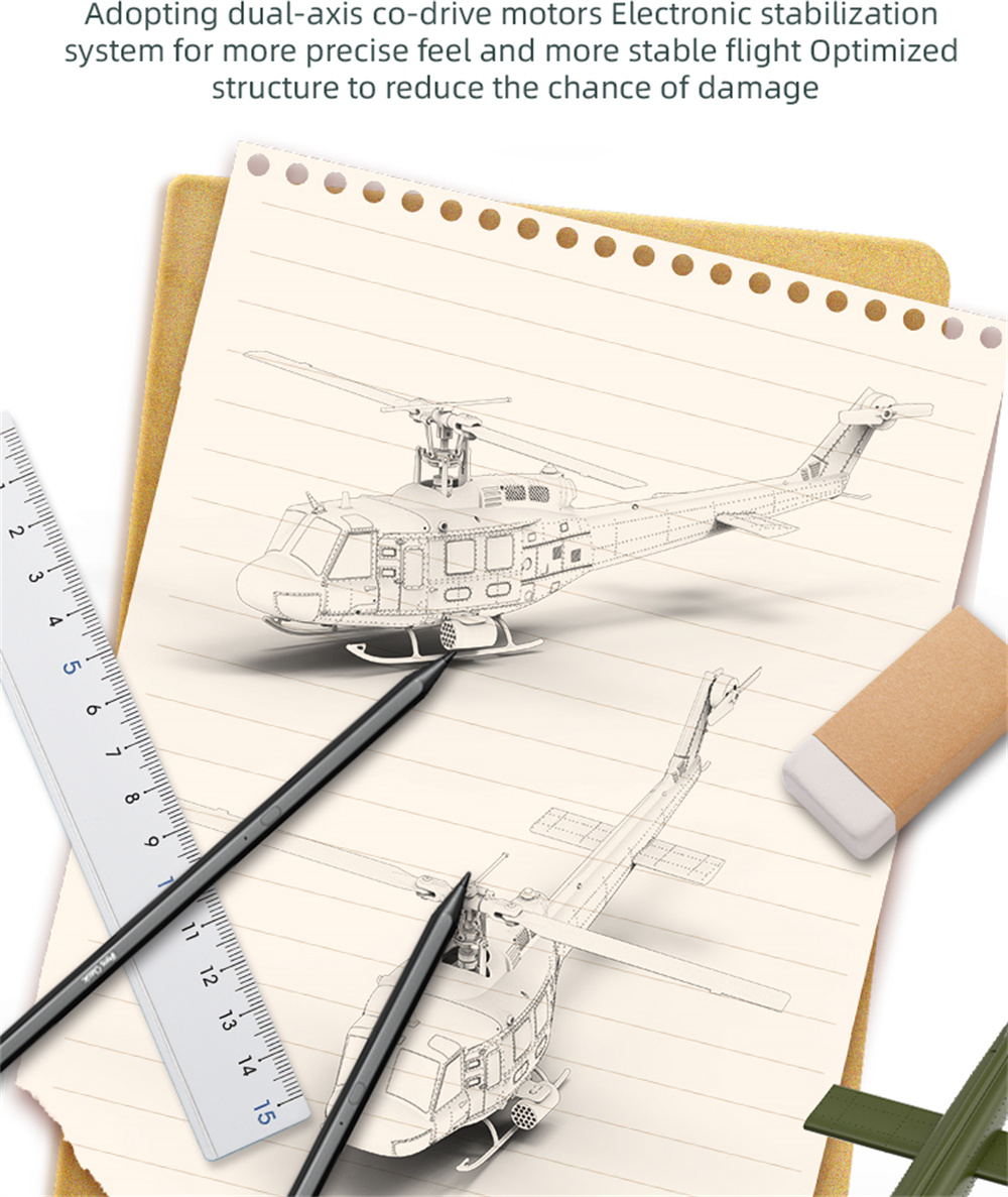 Eachine E190 1:34 UH-1 HUEY Scale 2.4G 6CH Altitude Hold Optical Flow Positioning Dual Brushless Motor RC Helicopter