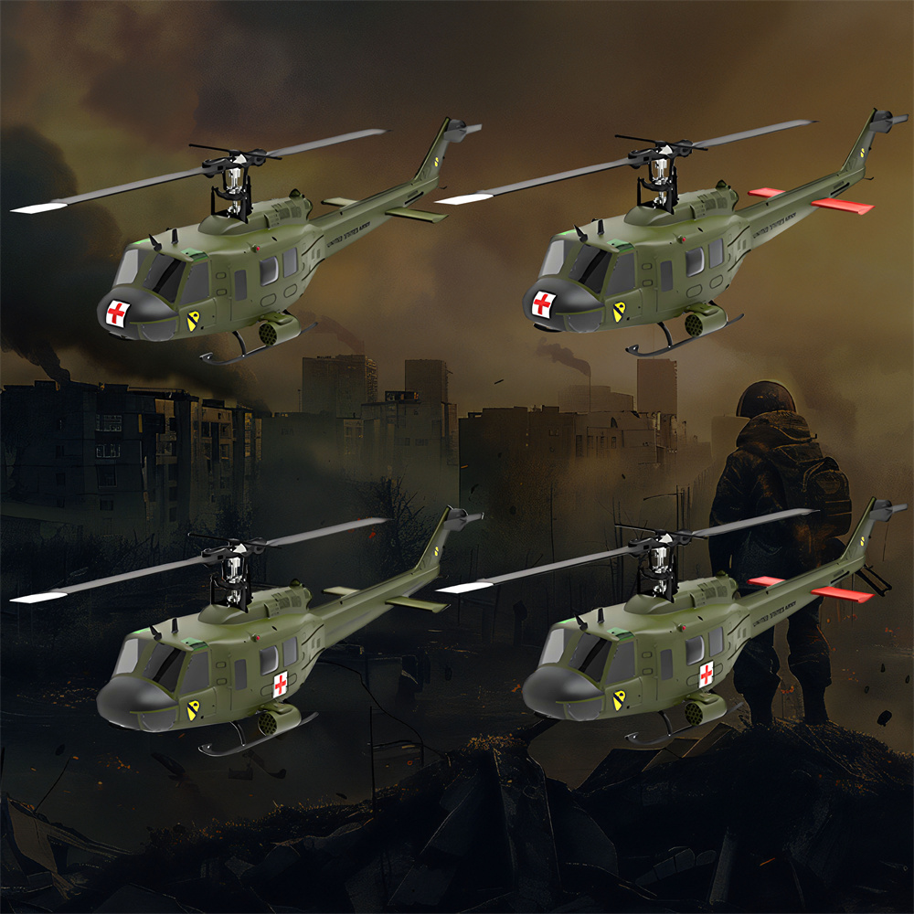 Eachine E190 1:34 UH-1 HUEY Scale 2.4G 6CH Altitude Hold Optical Flow Positioning Dual Brushless Motor RC Helicopter