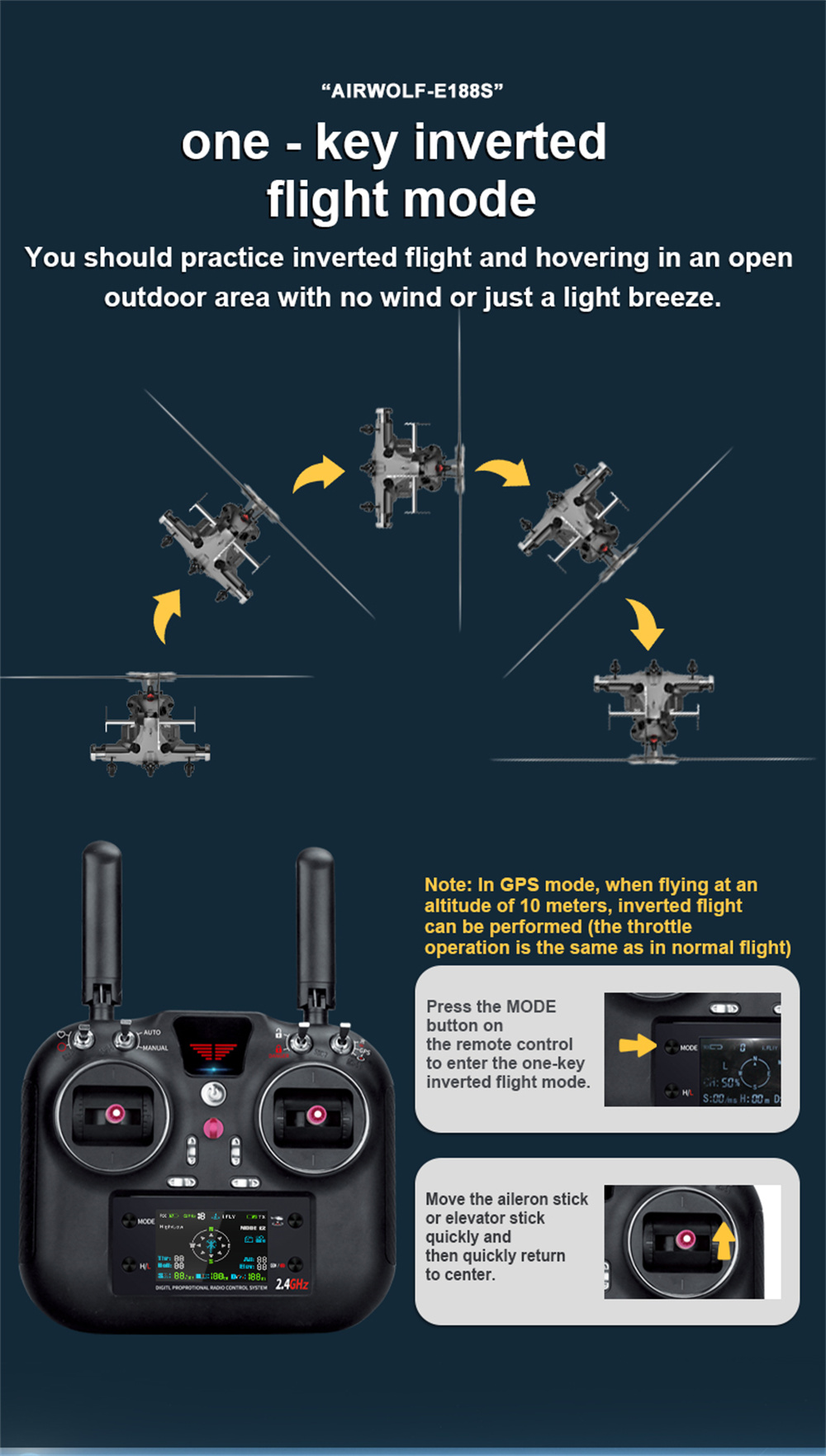 Eachine E188S AirWolf 2.4G 9CH 6G GPS Optical Flow Localization LiDAR TOF Altitude Hold Dual Brushless Motor 1:34 Scale Flybarless RC Helicopter RTF With Aluminum Box