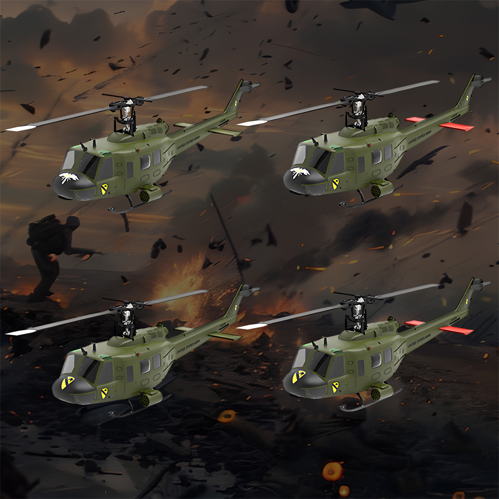 Eachine E190 1:34 UH-1 HUEY Scale 2.4G 6CH Altitude Hold Optical Flow Positioning Dual Brushless Motor RC Helicopter