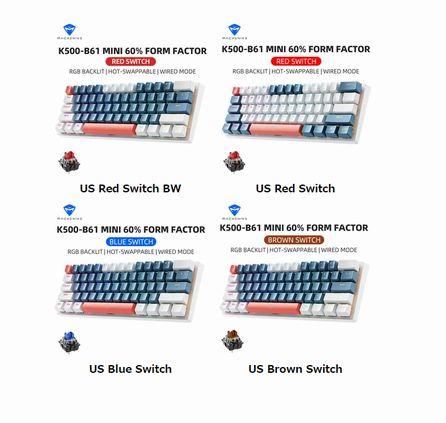 Machenike K500-b61 Mini Mechanical Keybaord 60% Form Factor 61keys 