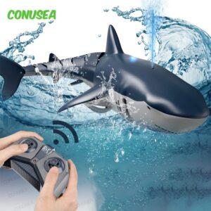 Smart Rc Shark whale Spray Water Toy led Boat ship Submarine Robots Fish Electric Toys for Kids baby