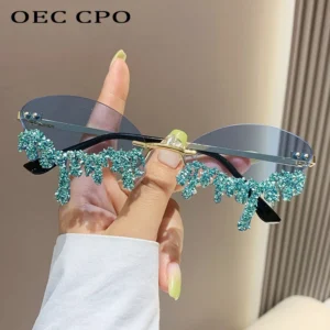 Diamond Rimless Sunglasses Women Luxury Brand Rhinestone Sun Glasses Ladies Sexy Tear Shape Punk Party Eyewear gafas de sol