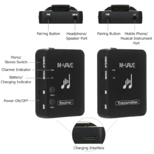 M-VAVE WP-10 Wireless Earphone Monitor: 2.4GHz Rechargeable Transmission Receiver System for Professional Stereo and Mono Recording - Image 4