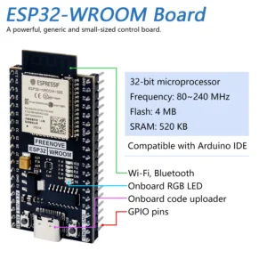 Freenove ESP32-WROOM Board: Arduino IDE Compatible Onboard Wireless Python & C Code - Image 3