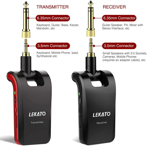 LEKATO WS-60 Wireless Guitar System 2.4GHz Wireless Guitar Transmitter Receiver Stereo 2 in 1 Plugs 6 Channels Guitar Wireless - Image 5