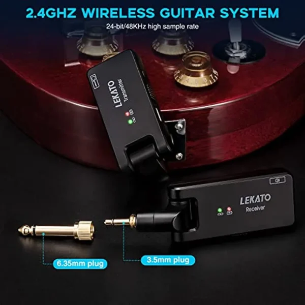 black: LEKATO Wireless Guitar System Guitar Wireless Transmitter Receiver 2.4Ghz Rechargeable Wireless Audio System (WS-100) - Image 4