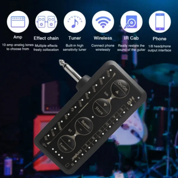 M-VAVE H8 Guitar Headphone Amplifier Portable Rechargeable Mini Headphone Amp Built-in Delay Reverb Effect  Electric Bass - Image 2