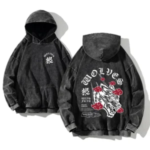 Darcsport Wolves Hoodie Acid Print Pullover Gym Sweatshirt Cotton Blend Athletic Wear - Image 3