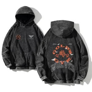 Darcsport Wolves Hoodie Acid Print Pullover Gym Sweatshirt Cotton Blend Athletic Wear - Image 2