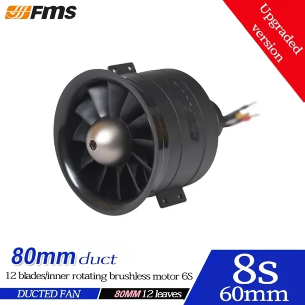 FMS 80mm Pro12 EDF System with 3280 KV2100 Motor 6S Ducted Fan for RC Jet Model