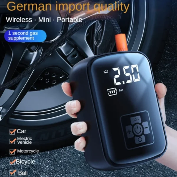 Portable Wireless Car Air Pump Intelligent Digital Display Electric Tire Inflator Air Compressor for Cars and Bikes