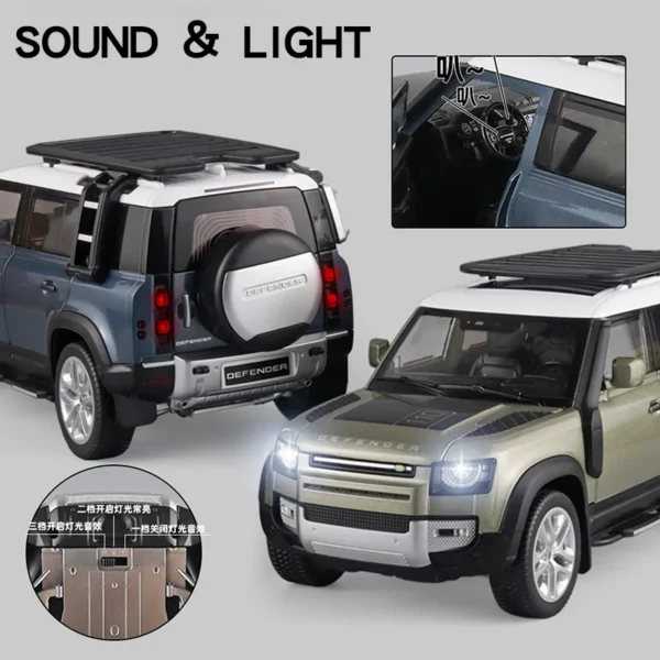 Large 1:18 Land Rover Defender Range Rover SUV Off-Road Alloy Diecast Model Car with Sound and Light No-Box - Image 2