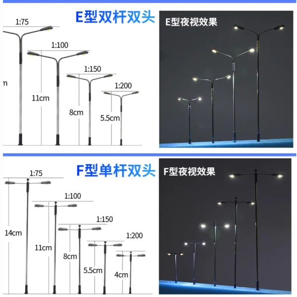 Scale 1:75-1:500 Miniature Metal Street Lamp Model with 3V LED Lights for Building Sand Tables HO Railway Scene Diorama Kits - Image 4