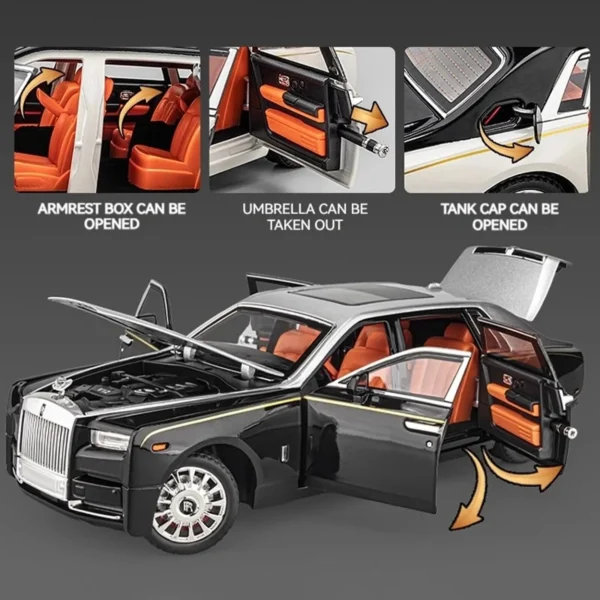 1:18 Rolls-Royce Phantom Zinc Alloy Pull Back Diecast Car with Sound and Light Realistic Model Toy for Collectors - Image 6