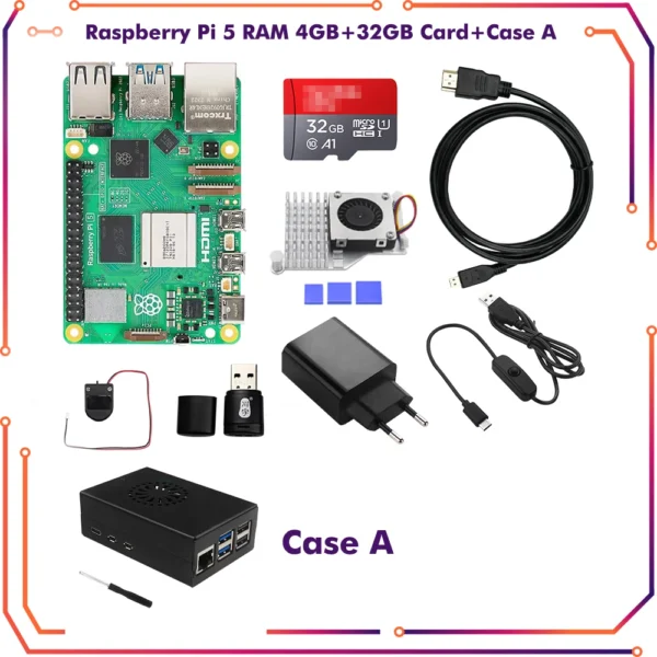 Raspberry Pi 5 4GB RAM Dev Board with 2.4GHz Cortex-A76 CPU VideoCore VII GPU Optional Case Fan and Power Supply Pi5