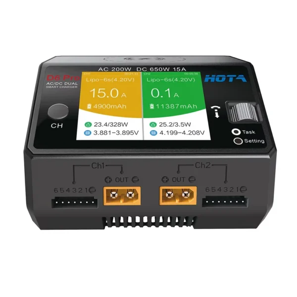 HOTA D6 Pro AC 200W DC 650W 15A Dual Channel Lipo Charger with Power Distribution for 1-6S Battery Charging RC Models and Accessories - Image 6