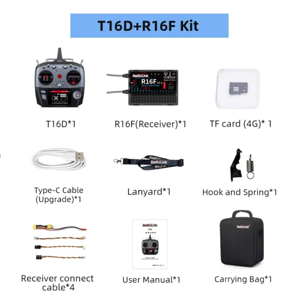 [M1 with R16F] Radiolink Transmitter Remote Controller RadioLink T16D 16 Channels 2.4GHz R16F Receiver Remote Controller  UAV FPV Remote Car