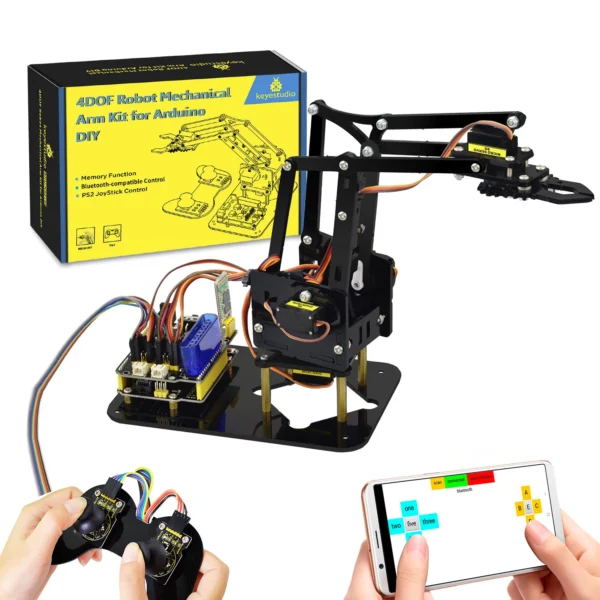 Keyestudio STEM 4DOF Robot Arm Kit with PS2 Control Mechanical Claw Arduino Programmable Robot for Educational Projects