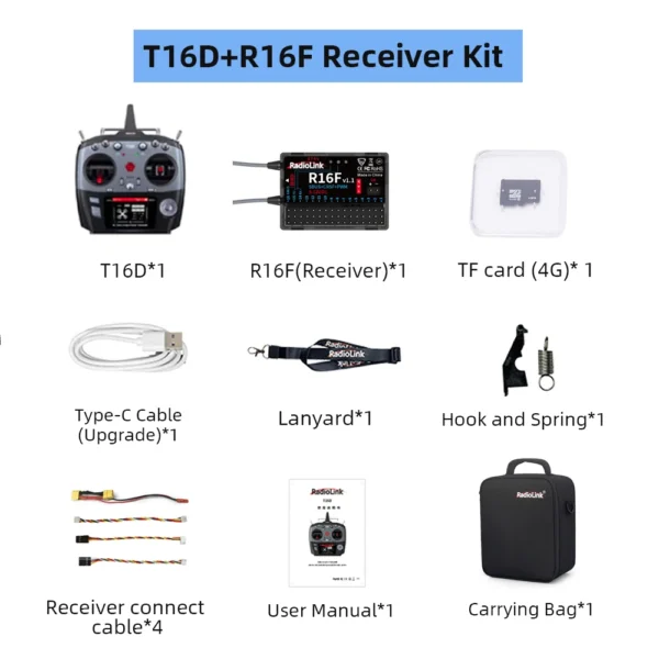 [M2 with R16F] Radiolink Transmitter Remote Controller RadioLink T16D 16 Channels 2.4GHz R16F Receiver Remote Controller  UAV FPV Remote Car