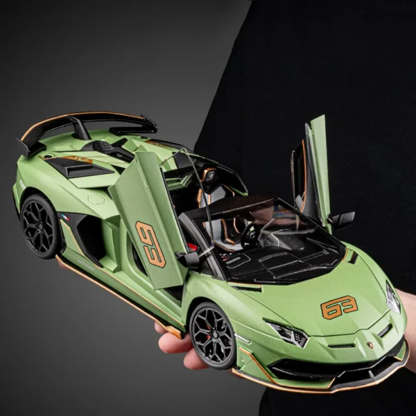 1:18 Scale Lamborghini Aventador SVJ63 Alloy Car Model with Wheel Steering Sound and Light Collectible