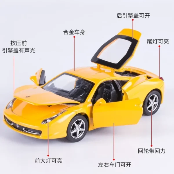 1:32 Ferrari 458 Italia SF90 Supercar Alloy Muscle Car Model Sound and Light Pull Back   Collectibles - Image 5