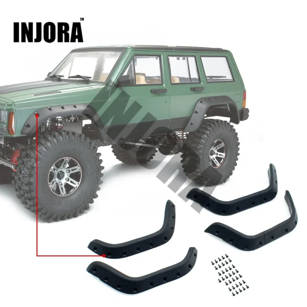 INJORA 1:10 RC Crawler Black Rubber Fender Flares  Axial SCX10 II 90046 90047 Body Car Shell