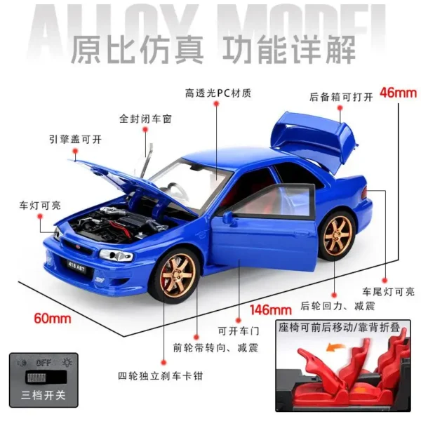 1:32 JDM Subaru Impreza STI WRX Alloy Car Model Sound and Light Pull Back   Collectibles - Image 5