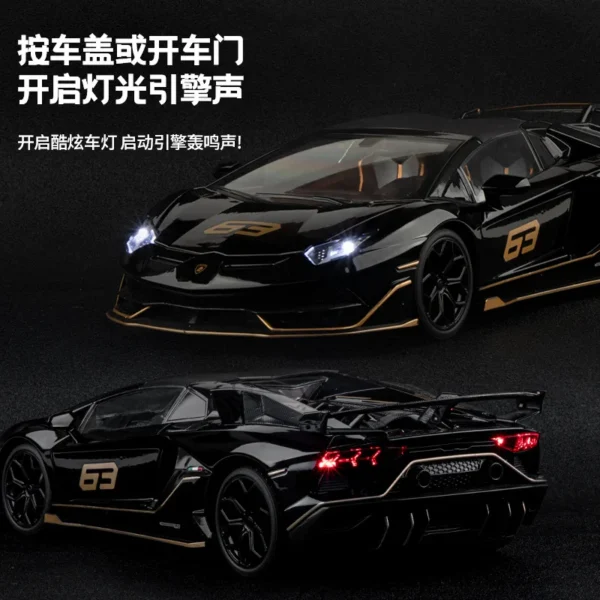 1:18 Scale Lamborghini Aventador SVJ63 Alloy Car Model with Wheel Steering Sound and Light Collectible - Image 4