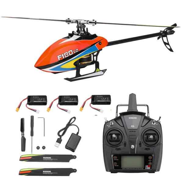 Eachine & yxznrc f180 v2 6ch 3d6g system dual brushless direct drive motor flybarless rc helicopter rtf compatible with futaba -fhss - Image 4