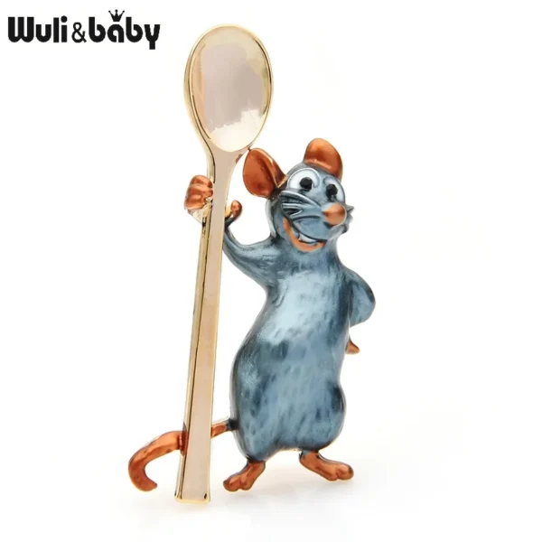 Wuli&baby Holding Spoon Smiling Mouse Brooches Women Alloy Enamel Rat Animal Casual Party Brooch Pins New Year - Image 6