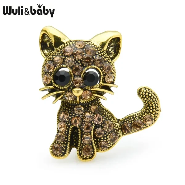 Wuli&baby Vintage Rhinestone Cat Brooches Women Small Animal Party Casual Brooch Pins