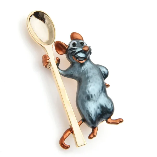 Wuli&baby Holding Spoon Smiling Mouse Brooches Women Alloy Enamel Rat Animal Casual Party Brooch Pins New Year - Image 3