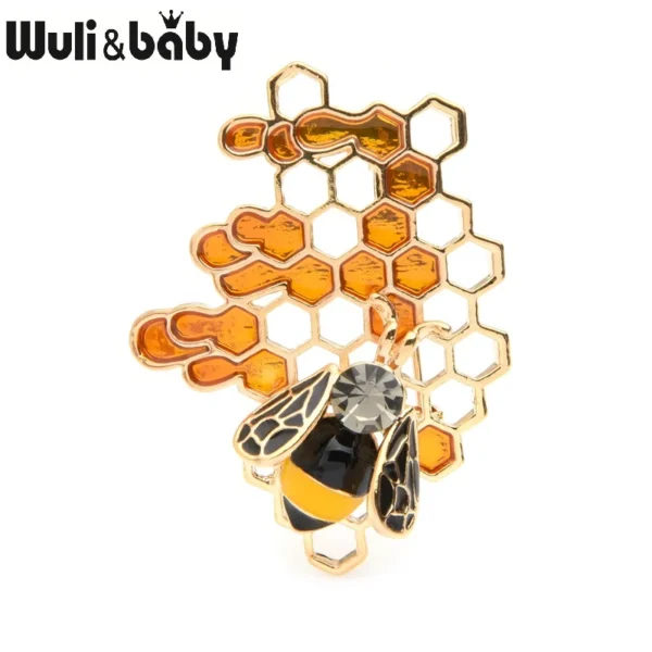 Wuli&baby Enamel Bee Honeycomb Brooches Women Men Alloy Insect Weddings Brooch Pins