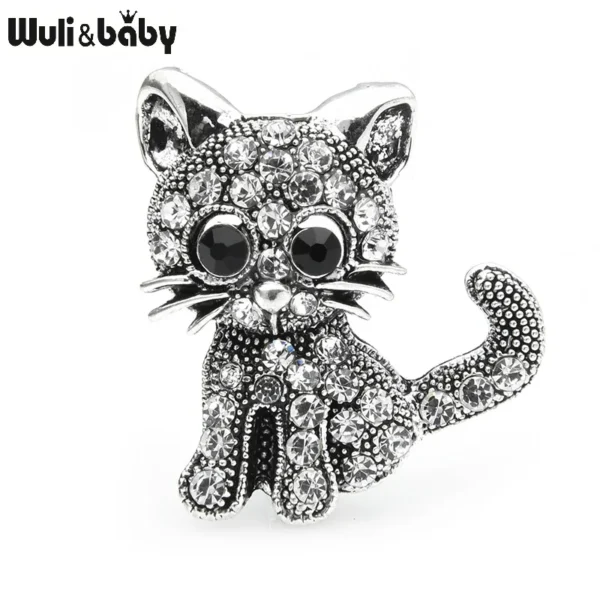 Wuli&baby Vintage Rhinestone Cat Brooches Women Small Animal Party Casual Brooch Pins - Image 5