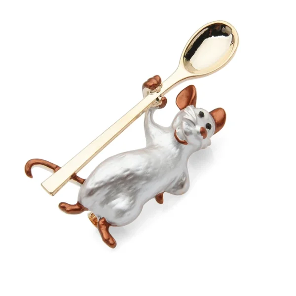 Wuli&baby Holding Spoon Smiling Mouse Brooches Women Alloy Enamel Rat Animal Casual Party Brooch Pins New Year - Image 5