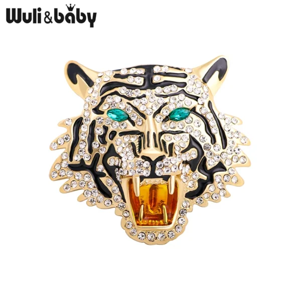 Wuli&baby Rhinestone Roaring Tiger Brooches Women Men Big Tiger Head Party Casual Brooch Pins