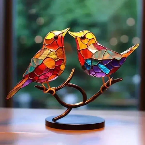 2/3/5 Multicolor Birds Stained 2D Acrylic Birds on Branch Desktop Ornaments Double Sided Multicolor Style Craft Statue Ornaments - Image 5