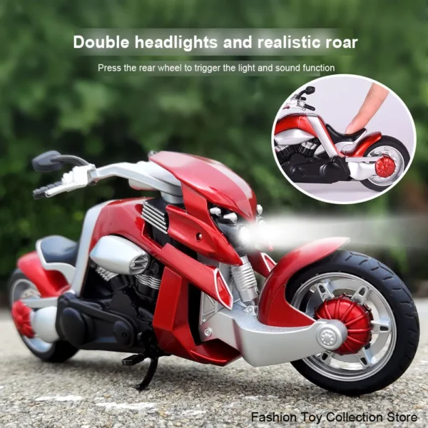 1:12 Tyrannosaurus Motorcycle Alloy Car with Sound Light Pull Back - Image 3