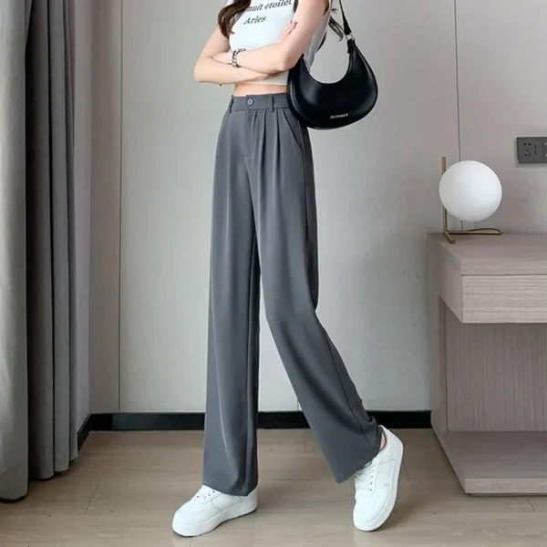 Women Full Length Pants Lady Baggy High Waist Wide Leg Solid Color Trousers Lady Straight Leg Mom Classic Office Pants Slacks - Image 6