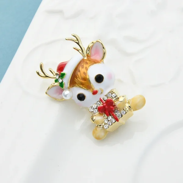 Wuli&baby Cute Deer Brooches  Women Enamel Taking   Deer Christmas New Year Animal Brooch Pin - Image 3