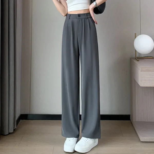 Women Full Length Pants Lady Baggy High Waist Wide Leg Solid Color Trousers Lady Straight Leg Mom Classic Office Pants Slacks - Image 5