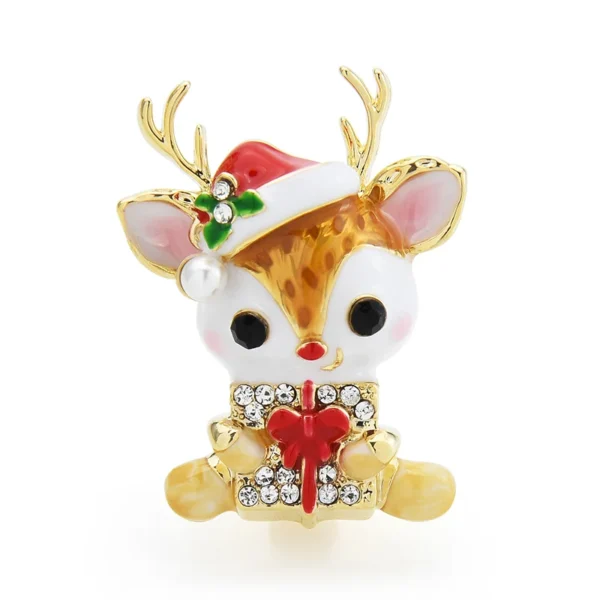 Wuli&baby Cute Deer Brooches  Women Enamel Taking   Deer Christmas New Year Animal Brooch Pin