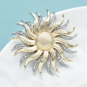 Wuli&baby Double-layer Sun Brooches Pins  Women Men Beautiful Rhinestone Sun Flowers Party Office Brooch Pins - Image 3