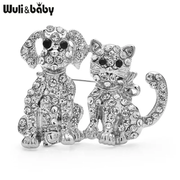 Wuli&baby Shining Dog And Cat Brooches Pins  Women Rhinestone Lovely Puppy Kitten Animal Friend Pets Party Brooch Pins