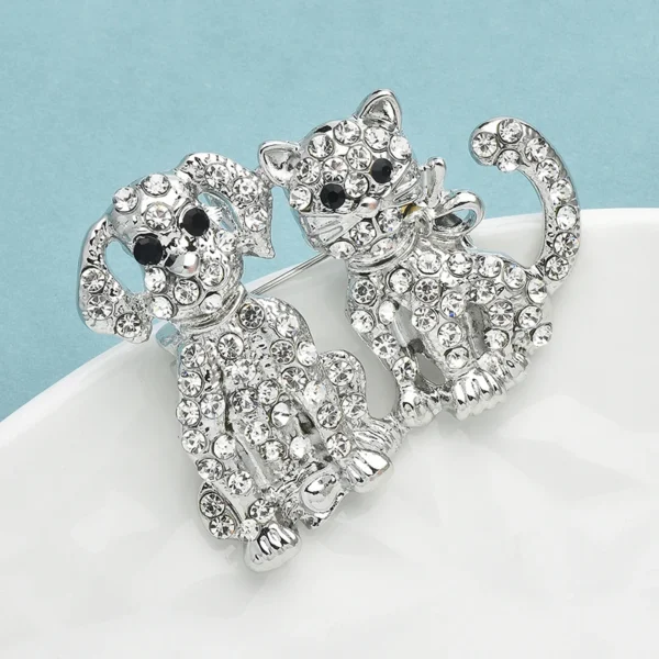 Wuli&baby Shining Dog And Cat Brooches Pins  Women Rhinestone Lovely Puppy Kitten Animal Friend Pets Party Brooch Pins - Image 3