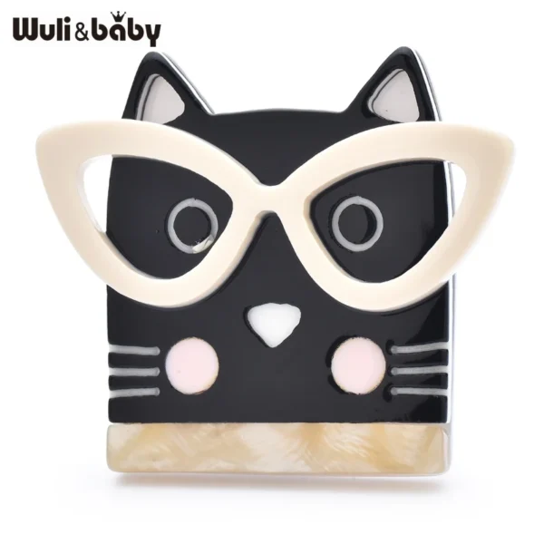 Wuli&baby Cute Acrylic Cat Brooches  Women Lady Wear Glasses Kitty Animal Party Casual Brooch Pins